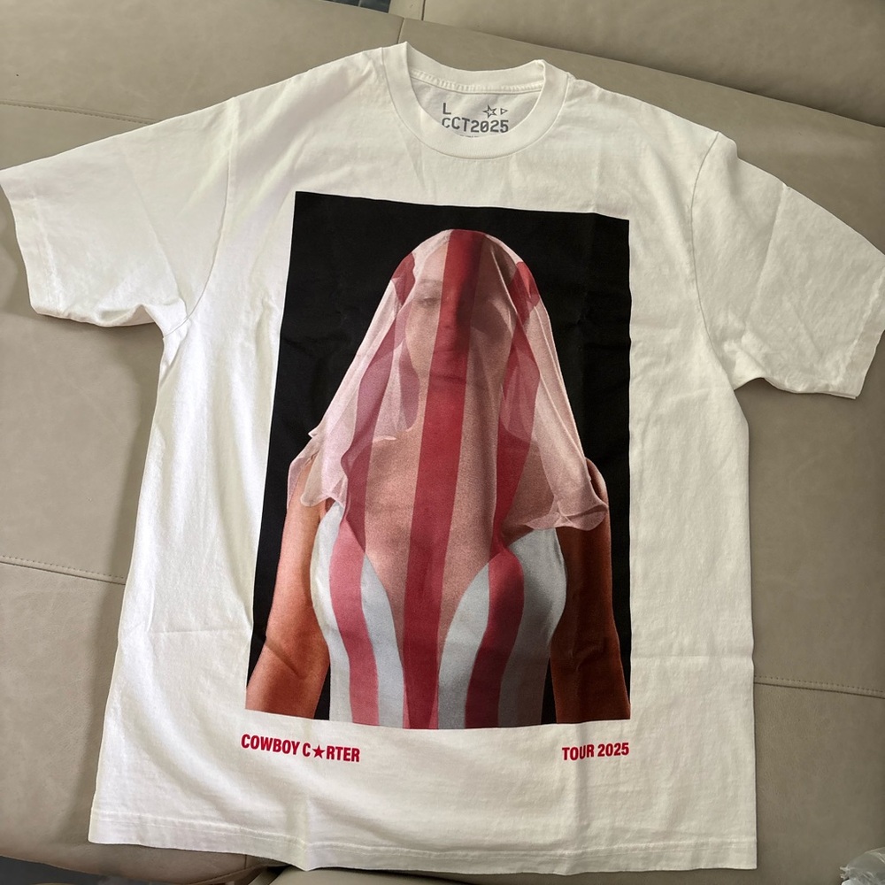 Cowboy Carter: White Graphic T-Shirt with Red and Black Design